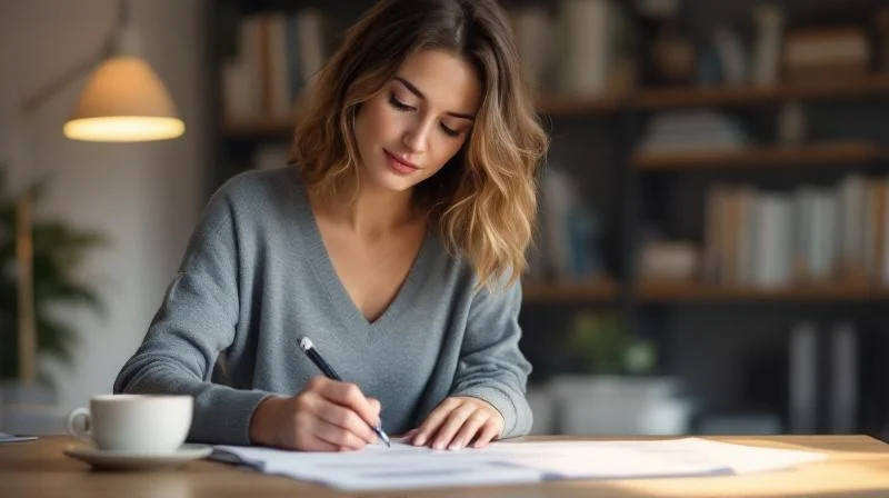 Frau berechnet Foerderkosten am Laptop in einer Dresdner Wohnung
